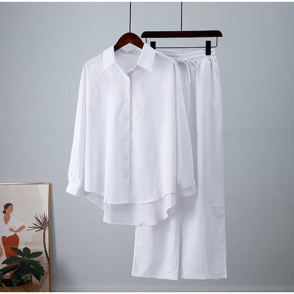 Women's Casual Loose Elastic Long-sleeved Shirt and Wide-leg Pants Outfit Set - ChoreGirl