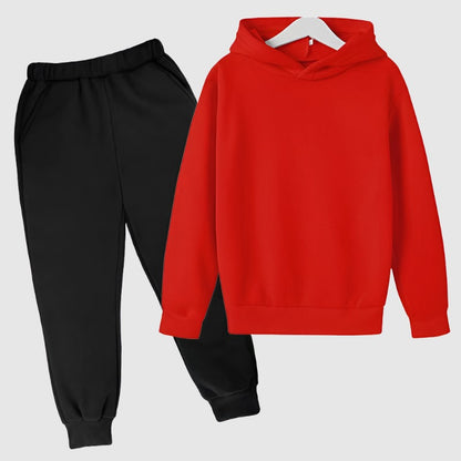 Kids Custom Design Loose Fitting Solid Color Fleece Hoodie and Pants Two-piece Outfit Set | PERSONALIZED - ChoreGirl