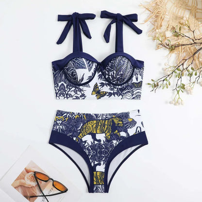 Women's High Waist Bikini Swimsuit with Cover-up Scarf - ChoreGirl
