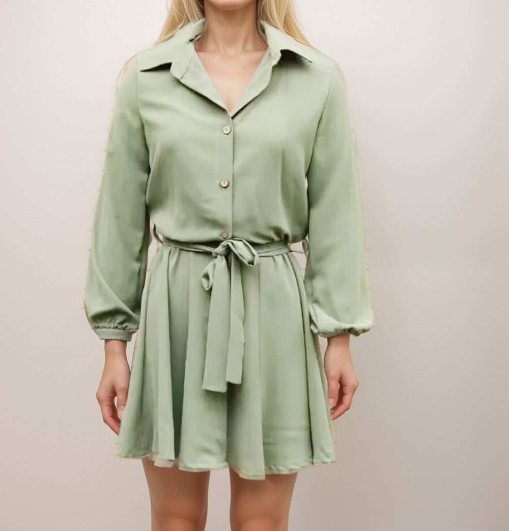 Women's Casual Long Sleeve Loose Shirt Dress - ChoreGirl