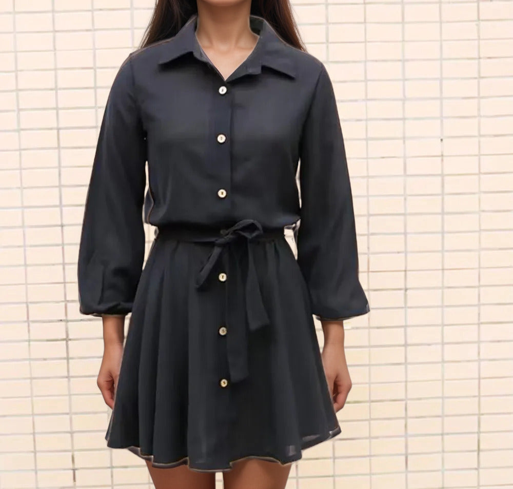 Women's Casual Long Sleeve Loose Shirt Dress - ChoreGirl