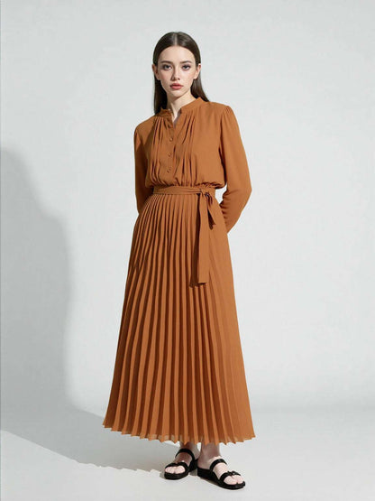 Women's Elegant Chiffon Long Sleeve Pleated Dress