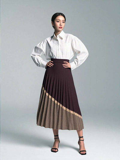 Women's High Waist Thickened Mid-length A- Line Pleated Skirt