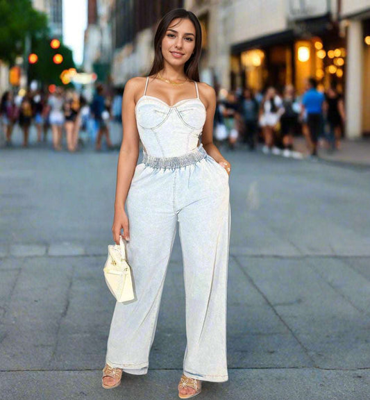 Women's Thin Cotton Denim Style 2-piece Outfit Set