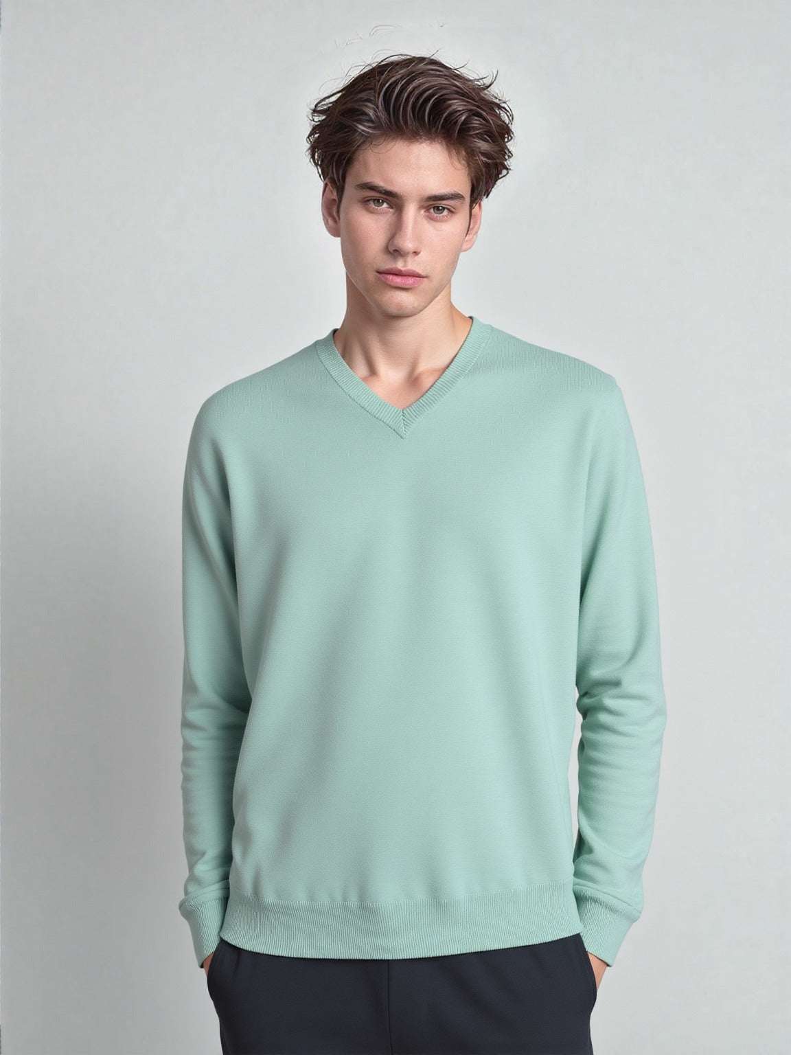 Men's V-neck Knit Wool Sweater