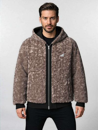 Men's Imitation Fur Leopard Print Double-sided Wear Cotton Coat Jacket with Hood