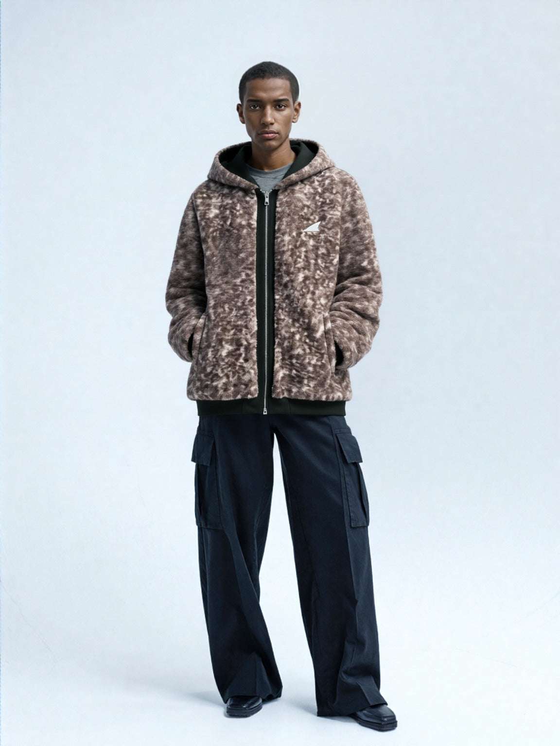 Men's Imitation Fur Leopard Print Double-sided Wear Cotton Coat Jacket with Hood