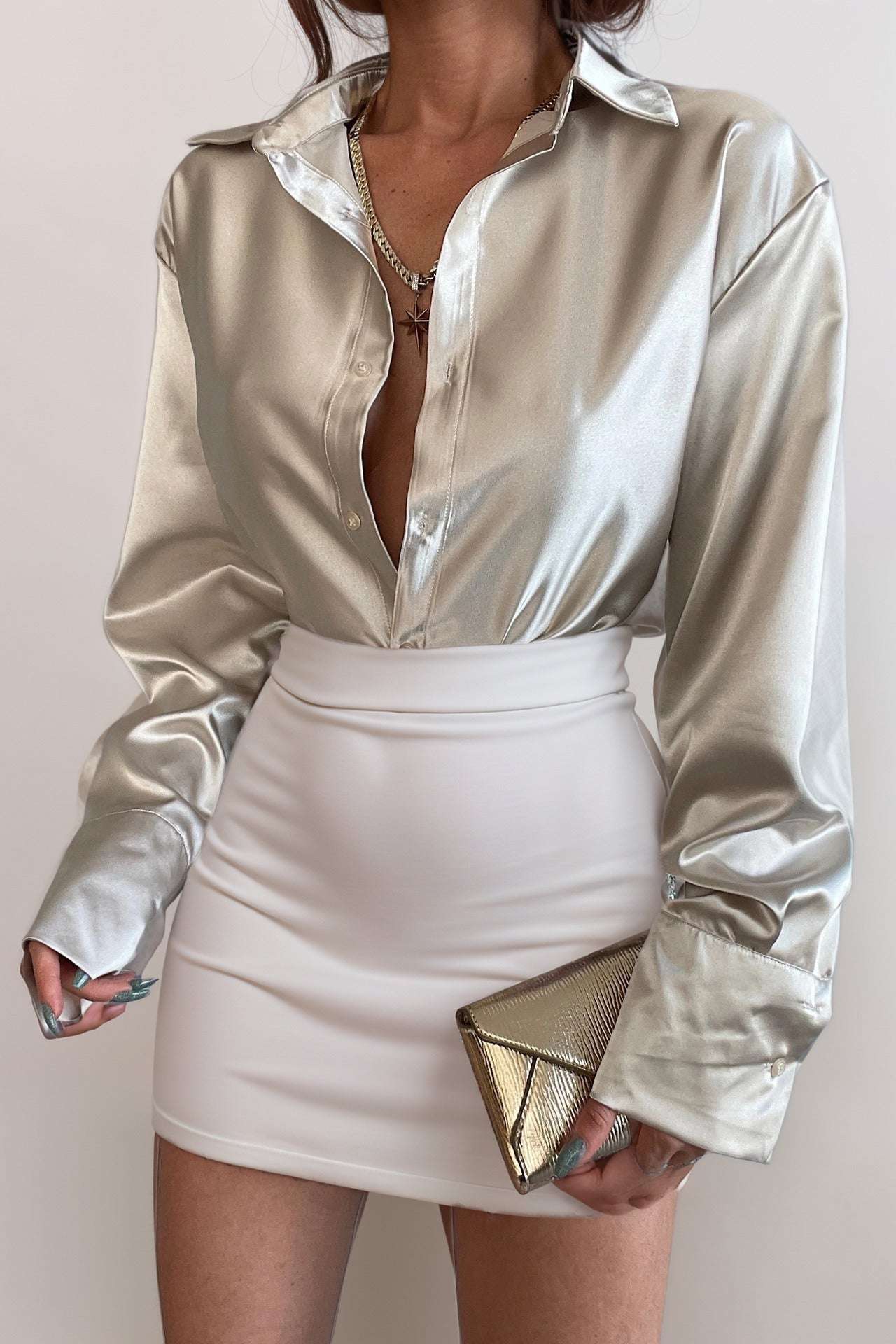 Women's Casual Shining Silk Long Sleeve Button-up Shirt