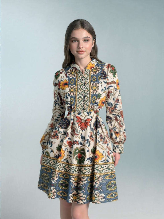 Women's Bohemian Floral Print Short Dress