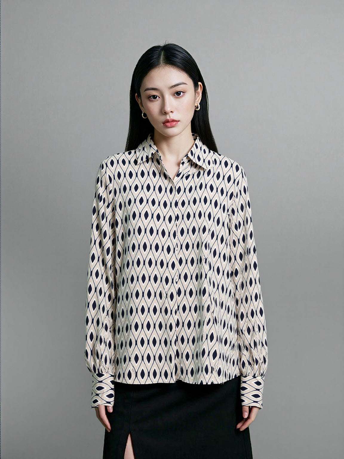 Women's Casual Geometric Pattern Silk Satin Textured Shirt - ChoreGirl