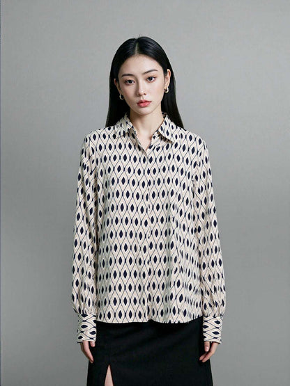 Women's Casual Geometric Pattern Silk Satin Textured Shirt - ChoreGirl