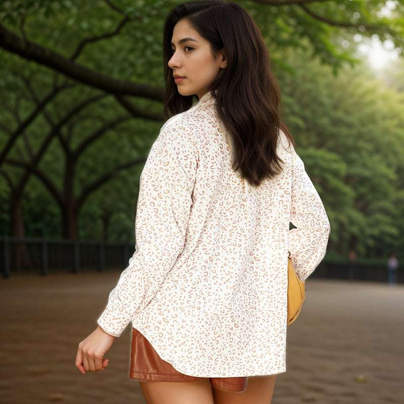 Women's Casual Corduroy Leopard Print Coat