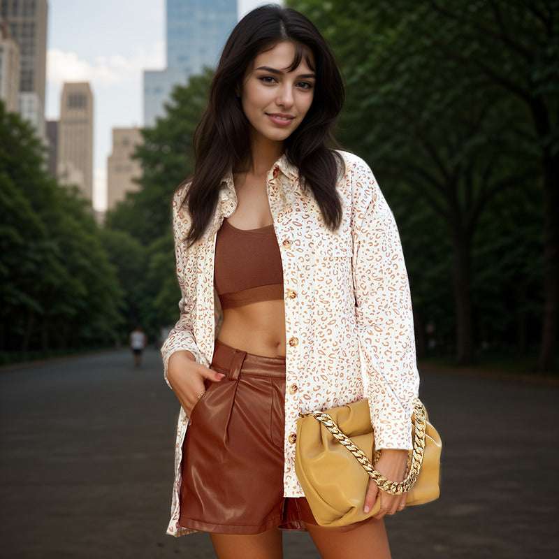Women's Casual Corduroy Leopard Print Coat