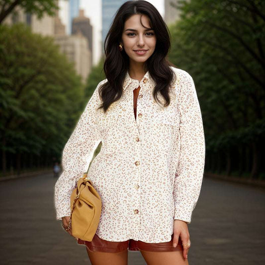 Women's Casual Corduroy Leopard Print Coat