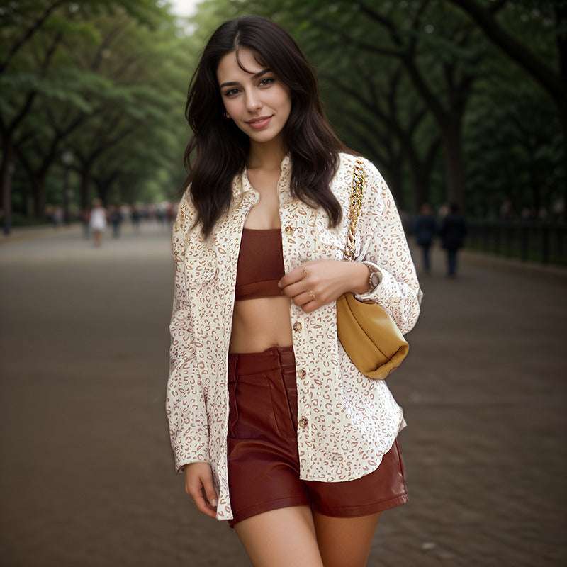 Women's Casual Corduroy Leopard Print Coat