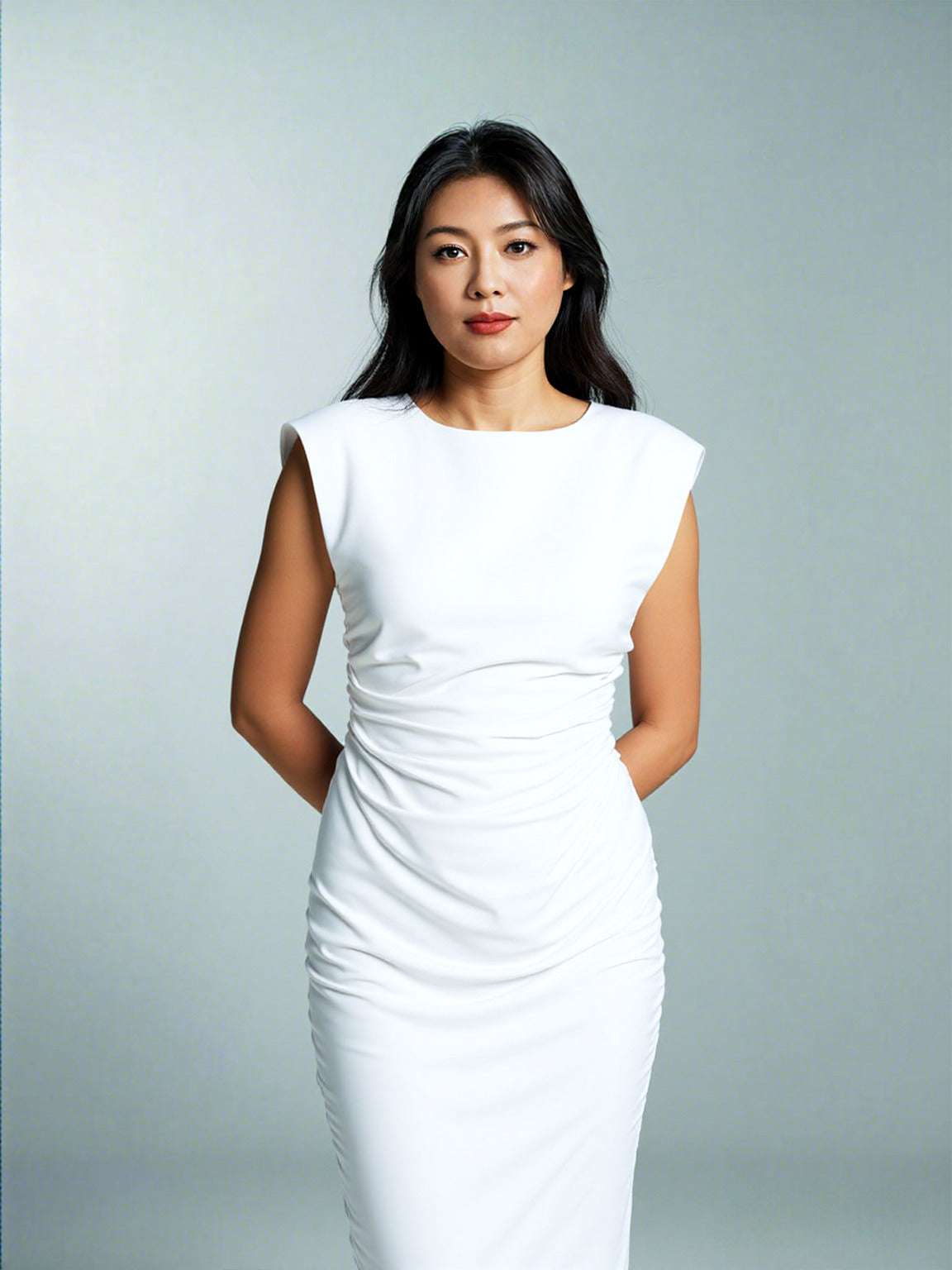 Women's White Elegance Slim-fit Split Midi Dress