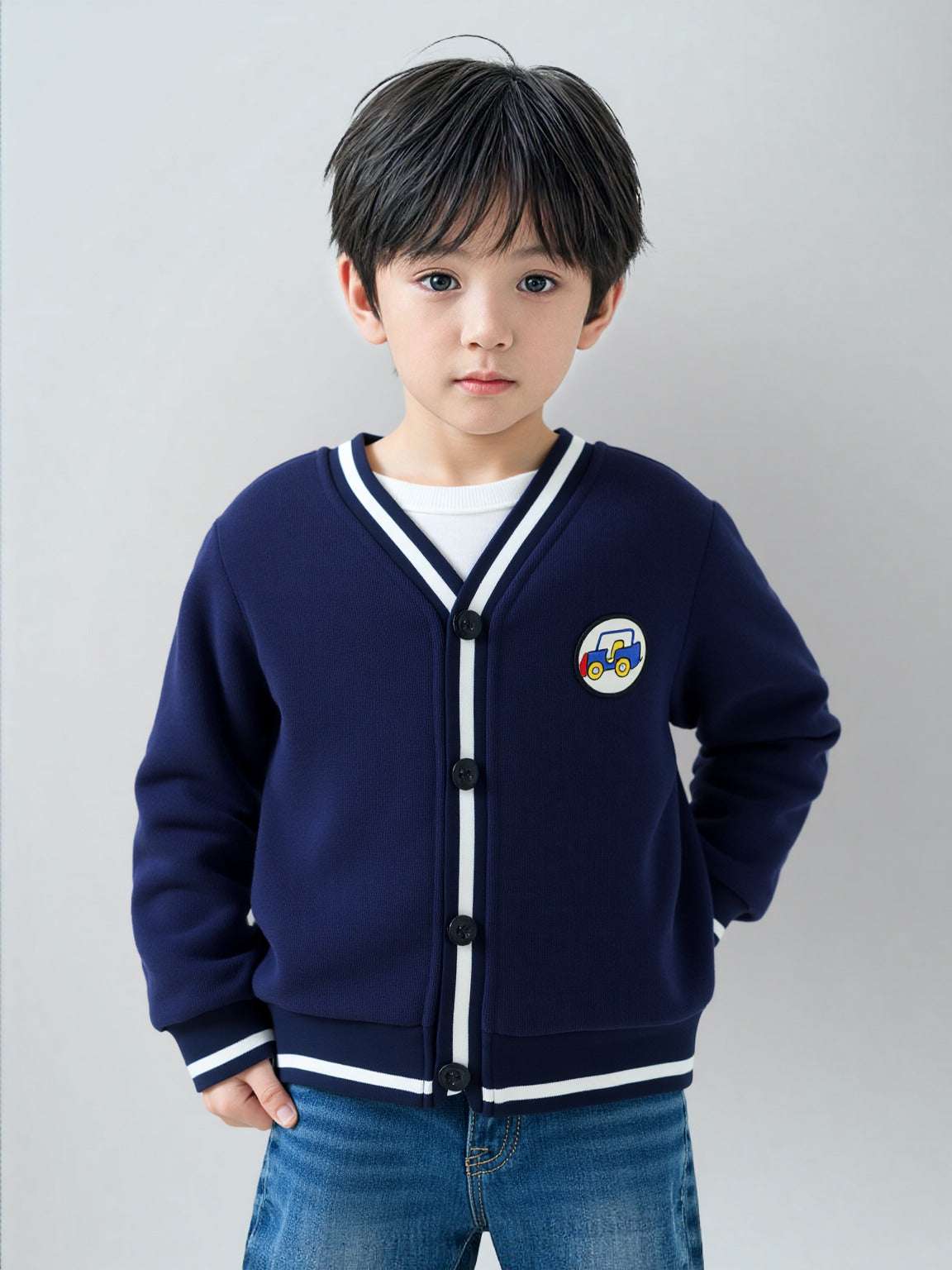 Boy's Button-up V-neck Knit Cardigan - ChoreGirl