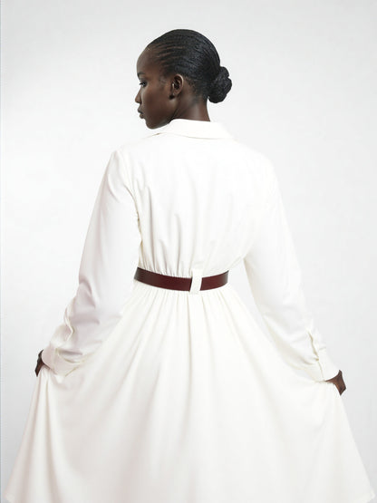 Women's White Thin Shirt Dress with Belt - ChoreGirl