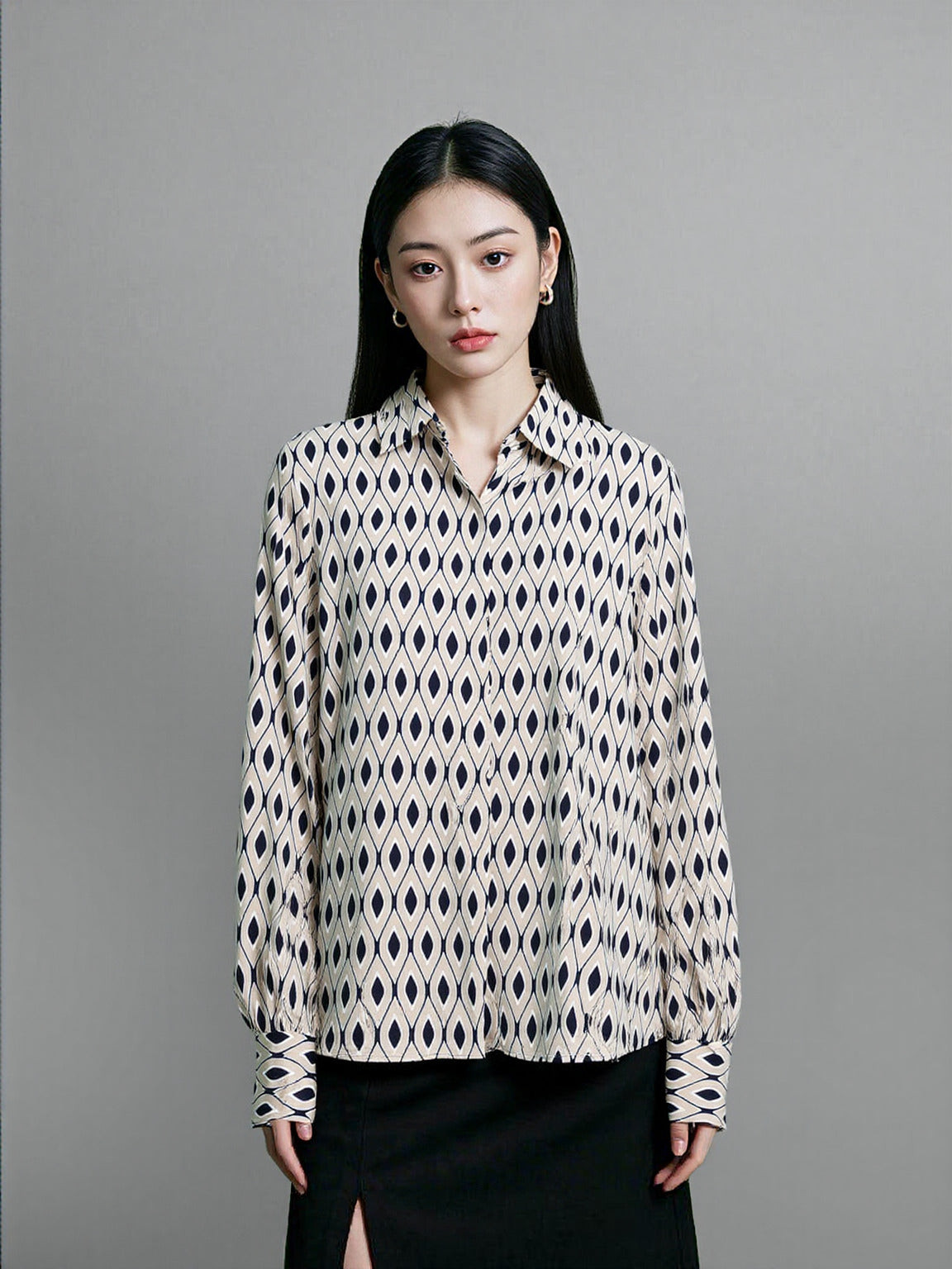 Women's Casual Geometric Pattern Silk Satin Textured Shirt - ChoreGirl