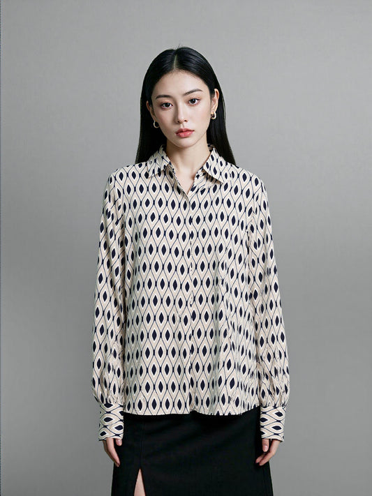 Women's Casual Geometric Pattern Silk Satin Textured Shirt - ChoreGirl