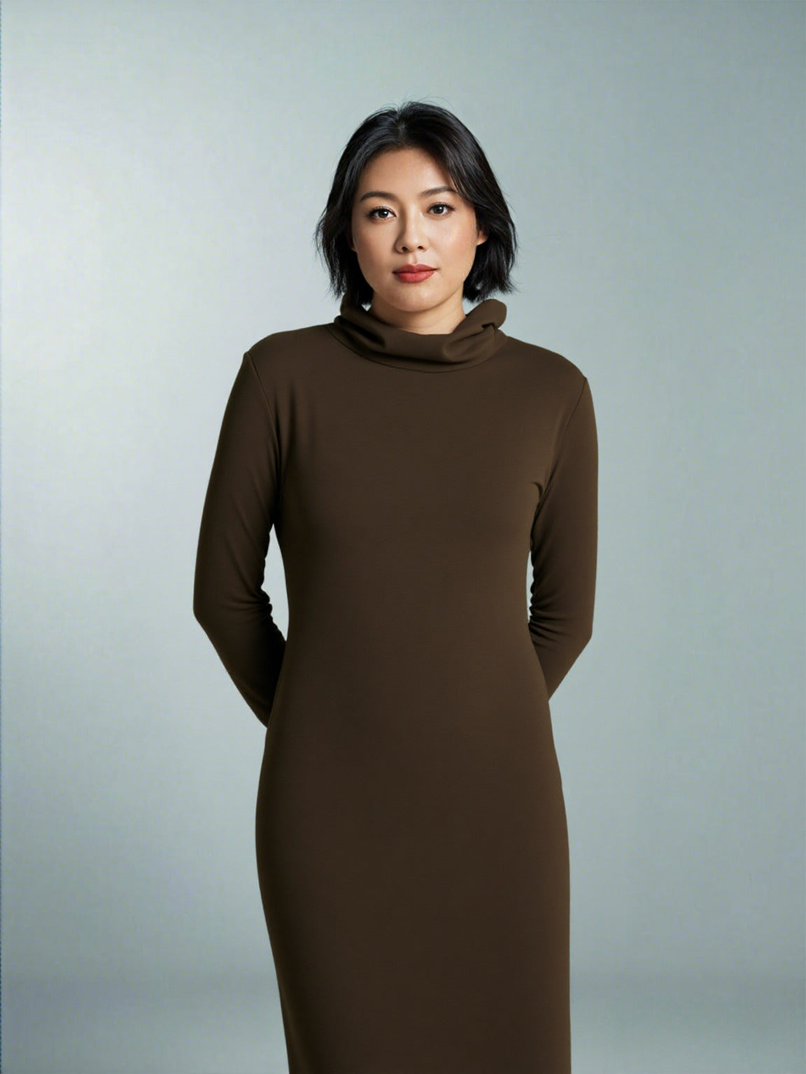 Women's Warm Turtleneck Mid-length Over-knee Sweater Dress - ChoreGirl