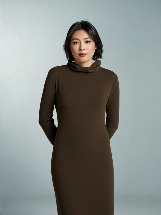 Women's Warm Turtleneck Mid-length Over-knee Sweater Dress - ChoreGirl