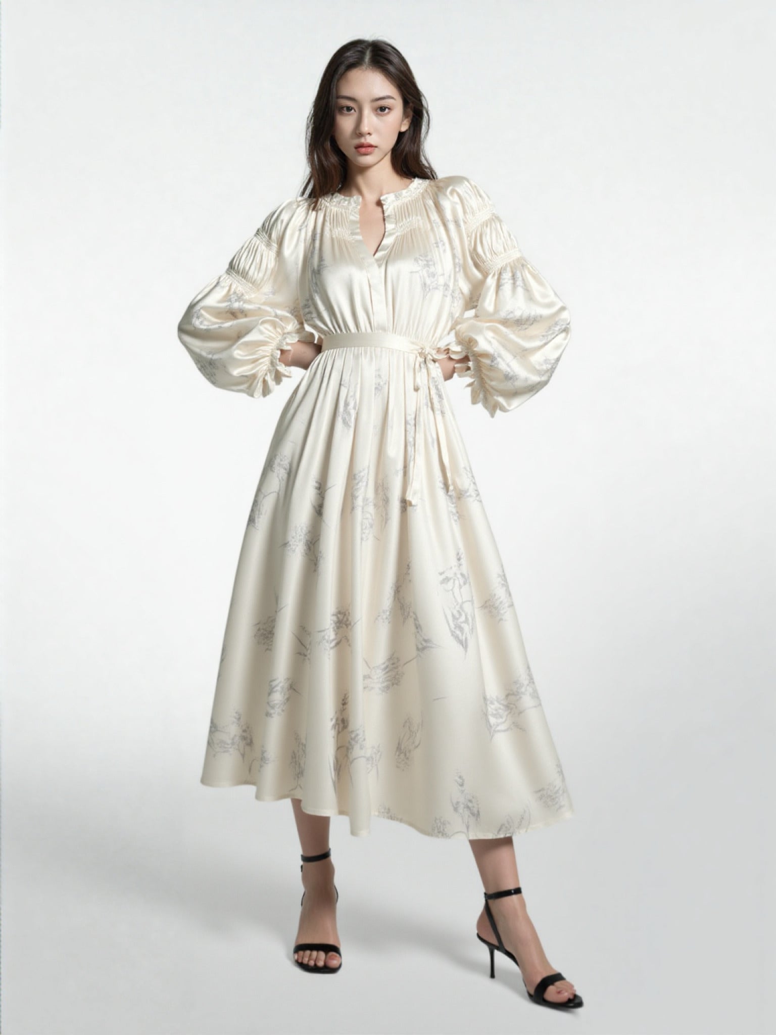 Women's Elegant Silky Soft Long Sleeved V-neck Dress - ChoreGirl