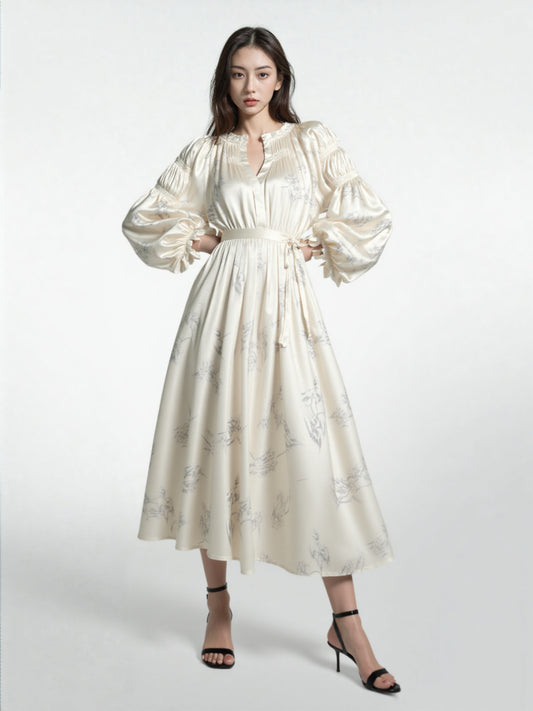 Women's Elegant Silky Soft Long Sleeved V-neck Dress - ChoreGirl