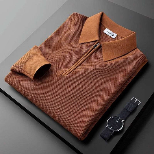 Men's Leisure Warm Knitted Half Zipper And Lapel Collar Sweater - ChoreGirl