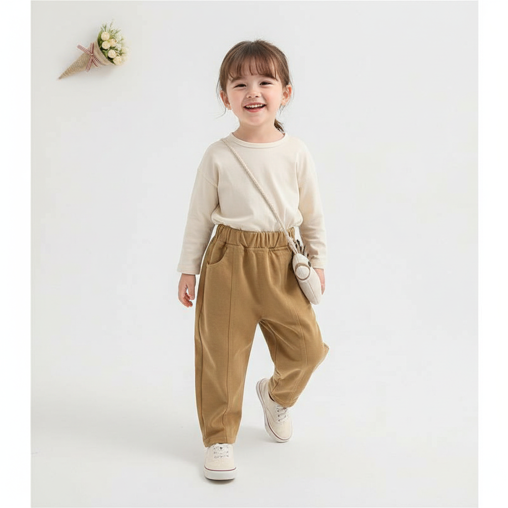 Elegant Baby Solid Color Casual Pants - Cotton
