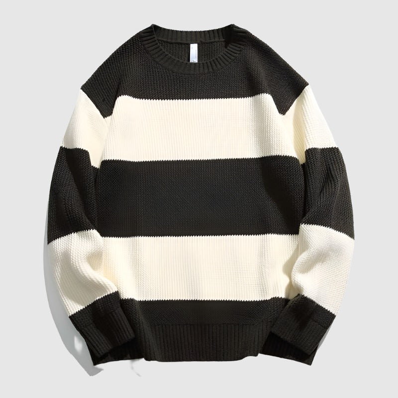 Couples Matching Loose Round Neck Striped Knitted Sweater - ChoreGirl