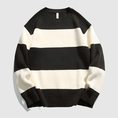 Couples Matching Loose Round Neck Striped Knitted Sweater - ChoreGirl