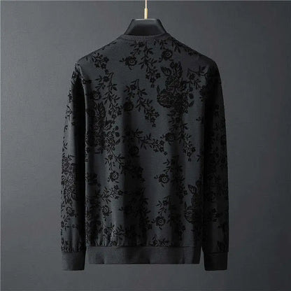 Men's Elegant Jacquard Round Neck Long-sleeved Sweatshirt and Trousers Two-piece Outfit Set - ChoreGirl