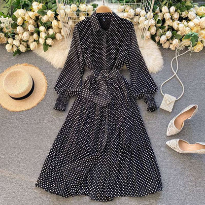 Women's French Style Long Sleeved Plated Skirt Dress - ChoreGirl