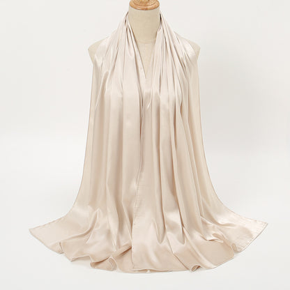 Women's Elegant Pure Color Pearl Satin Scarf - ChoreGirl