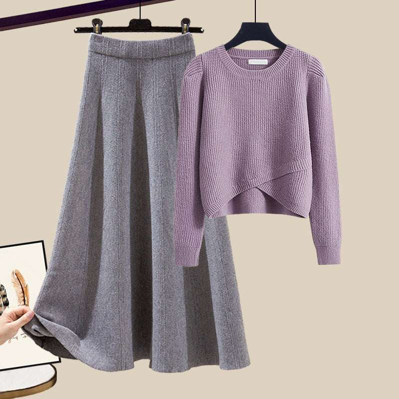 Women's Warm Irregular Style Knitted Sweater and Skirt Outfit Set