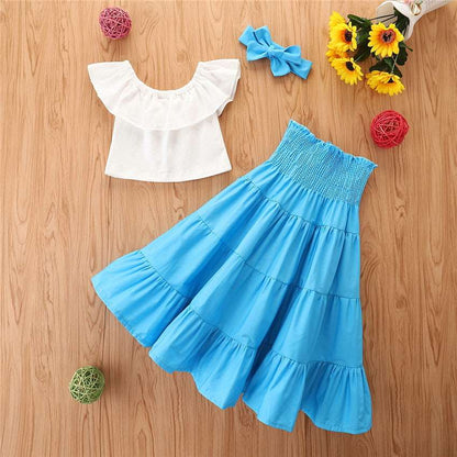Baby Girl Ruffled Top, High Waist Skirt and Head Band Outfit Set - ChoreGirl