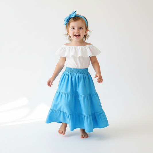 Baby Girl Ruffled Top, High Waist Skirt and Head Band Outfit Set
