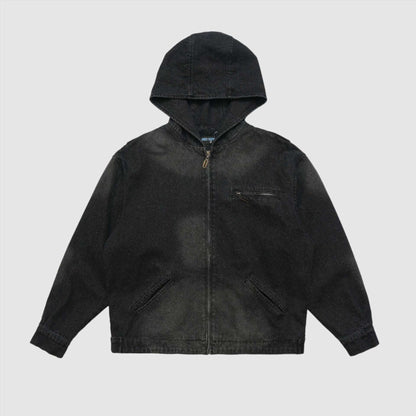 Men's Hooded Zip-up Denim Jacket - ChoreGirl