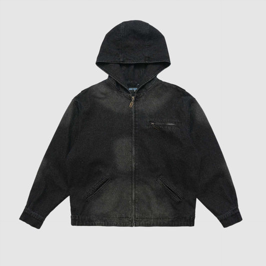 Men's Hooded Zip-up Denim Jacket - ChoreGirl