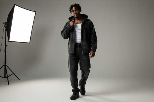 Elegante Jeansjacke mit Kapuze und Reißverschluss – Herren-Baumwollmischung