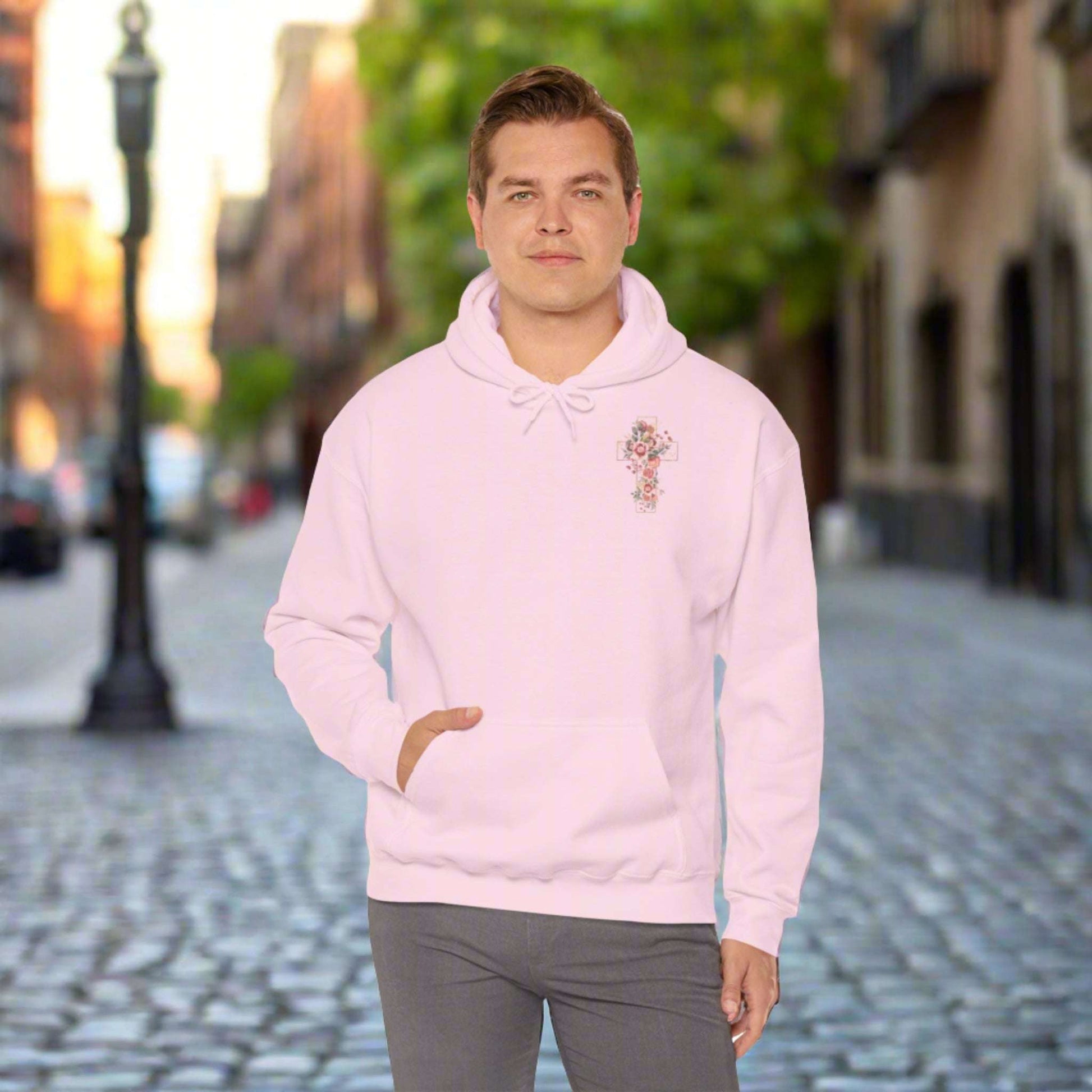 Custom Unisex Blooming Flower Cross Heavy Blend Hoodie | PERSONALIZED - ChoreGirl