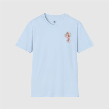 Custom Unisex Blooming Flower Cross Softstyle T-Shirt | PERSONALIZED - ChoreGirl
