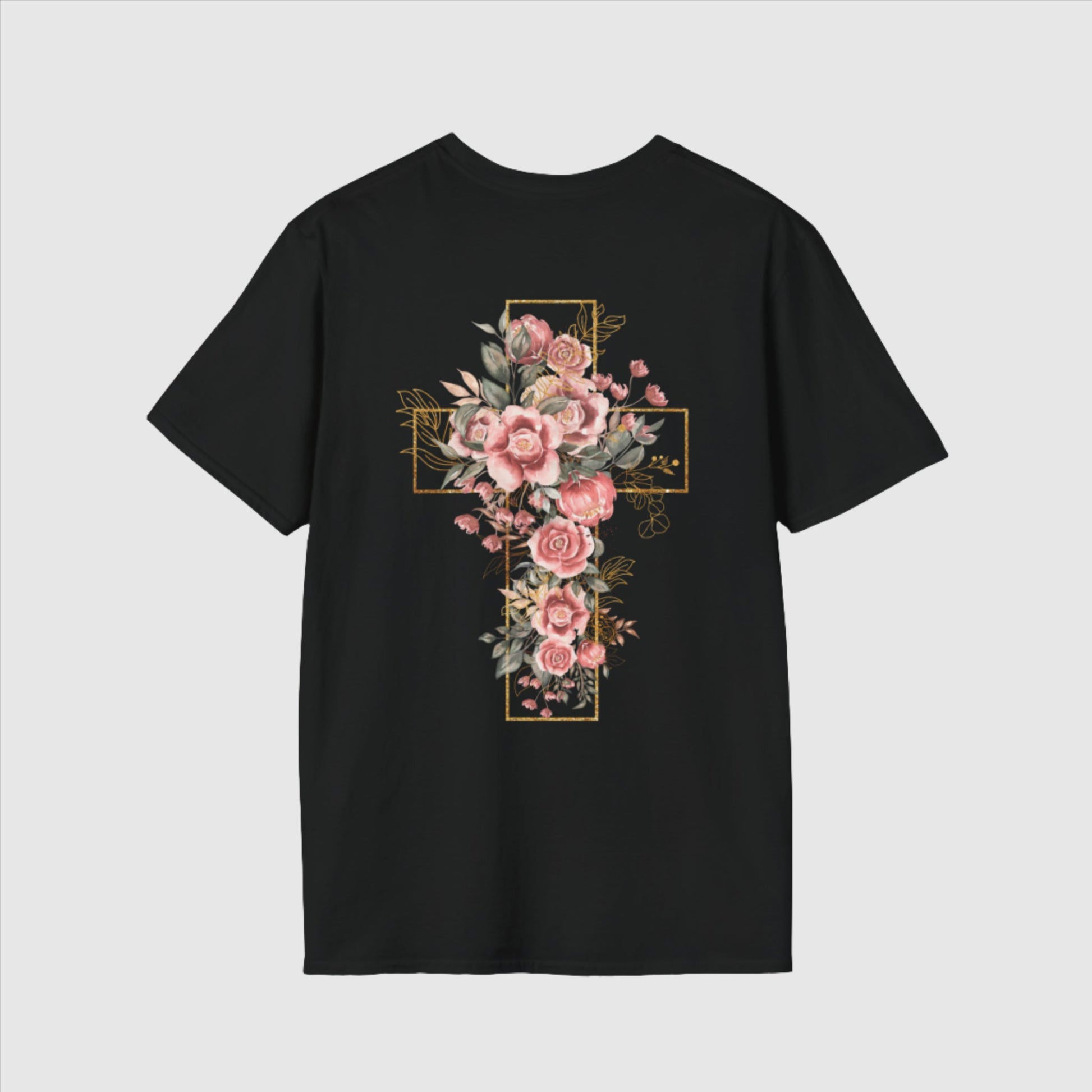 Custom Unisex Blooming Flower Cross Softstyle T-Shirt | PERSONALIZED - ChoreGirl