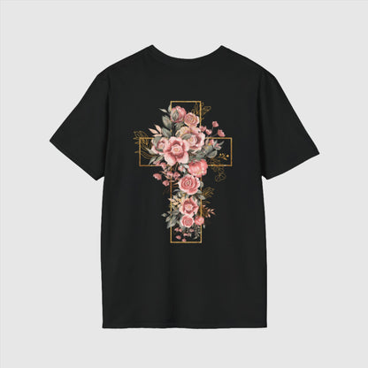 Custom Unisex Blooming Flower Cross Softstyle T-Shirt | PERSONALIZED - ChoreGirl