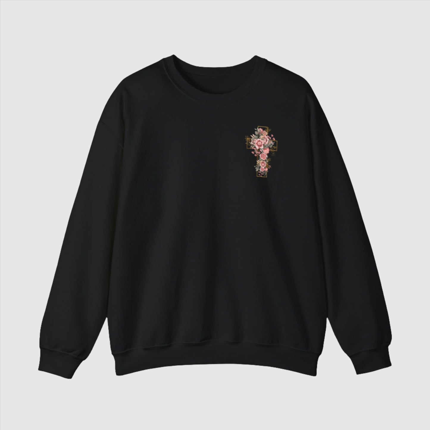 Custom Unisex Blooming Flower Cross Heavy Blend Crewneck Sweatshirt | PERSONALIZED - ChoreGirl