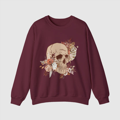 Custom Unisex Vintage Skull and Flower Heavy Blend Crewneck Sweatshirt | PERSONALIZED - ChoreGirl