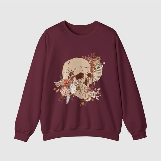 Custom Unisex Vintage Skull and Flower Heavy Blend Crewneck Sweatshirt | PERSONALIZED - ChoreGirl