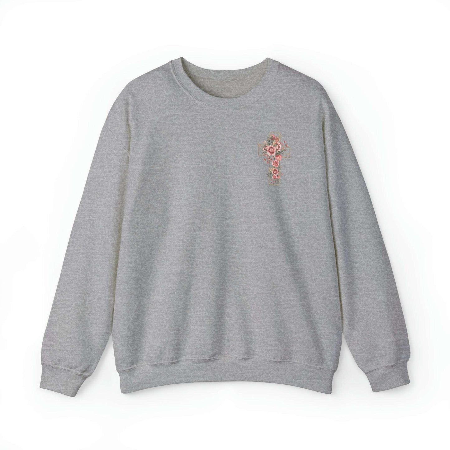 Custom Unisex Blooming Flower Cross Heavy Blend Crewneck Sweatshirt | PERSONALIZED - ChoreGirl