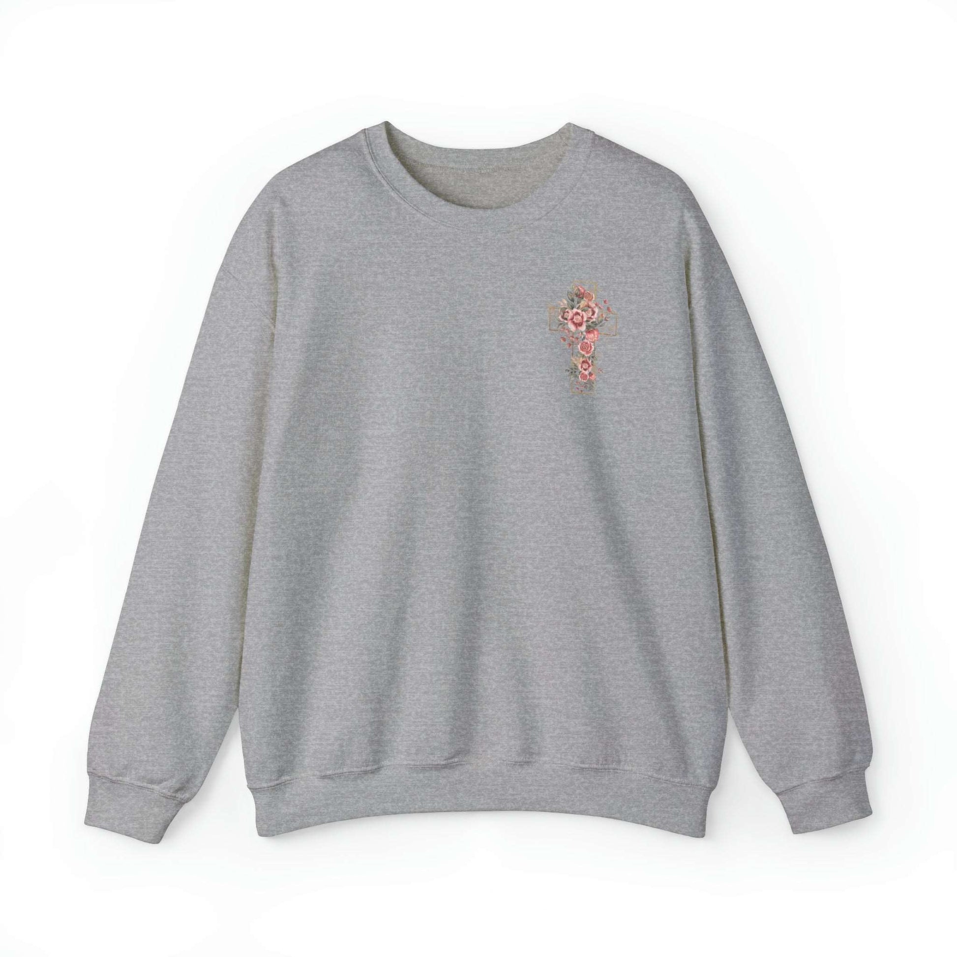 Custom Unisex Blooming Flower Cross Heavy Blend Crewneck Sweatshirt | PERSONALIZED - ChoreGirl